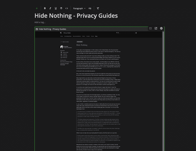 A screenshot of the Notesnook Web Clipper demonstrating full page web clipping.