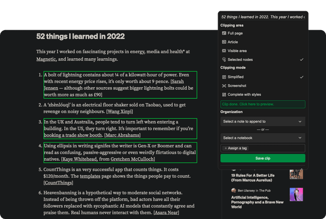 A screenshot of the Notesnook Web Clipper demonstrating selection based clipping.