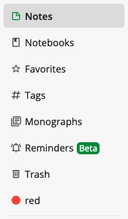 The side menu listing every colour you have created
