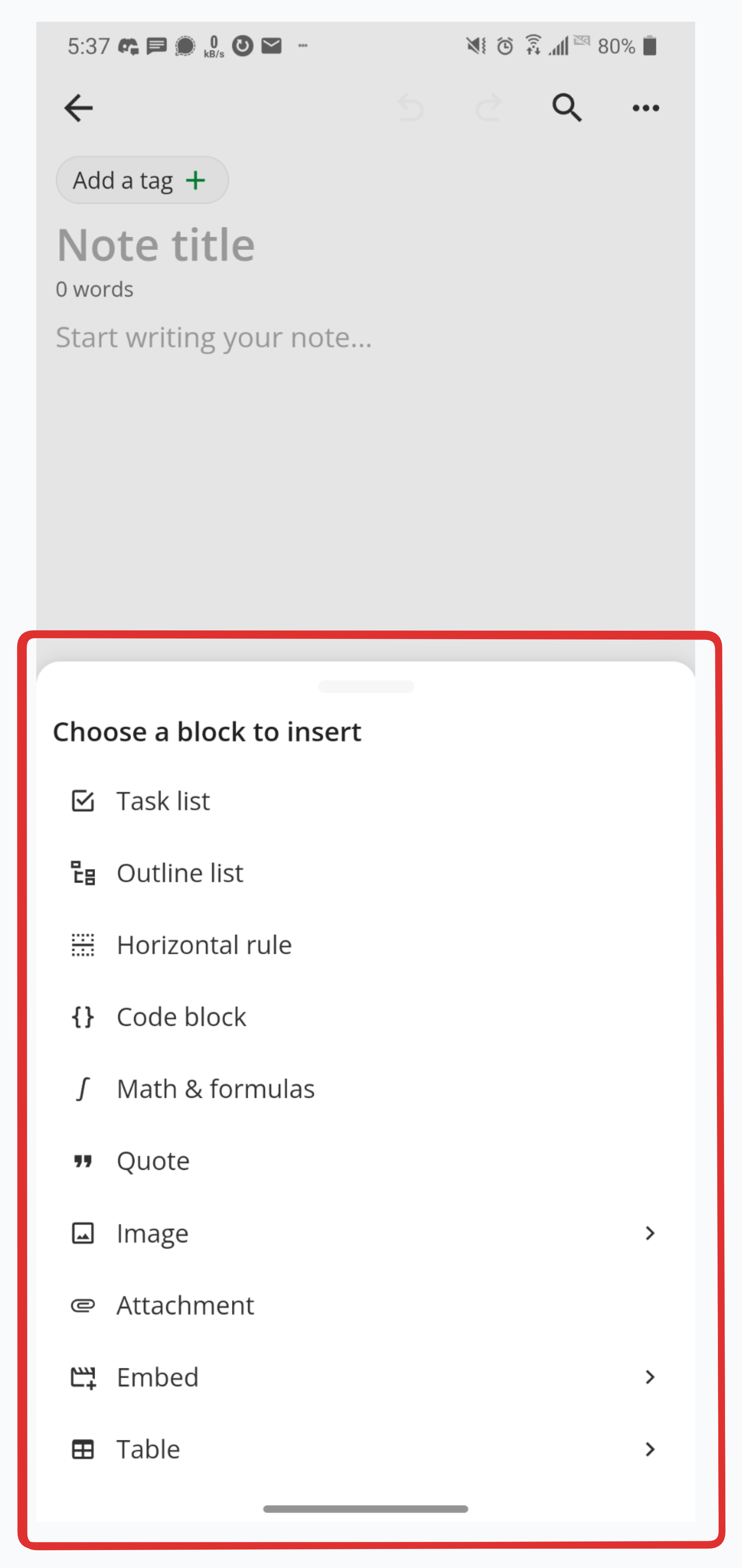 A bottom sheet in the Notesnook mobile app, the area covered by the sheet scope