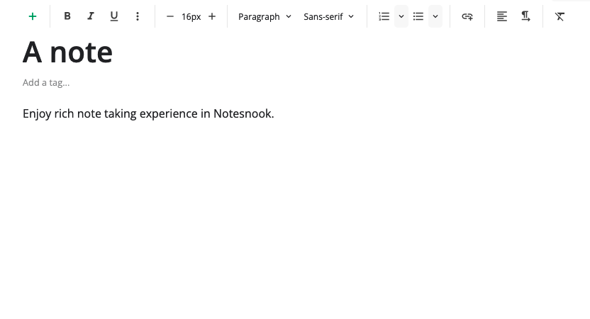 A new note being typed in the Notesnook desktop editor