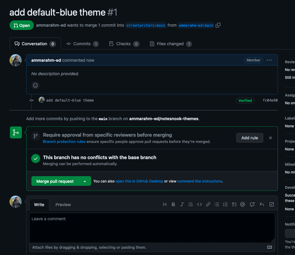 The submitted pull request for the new theme