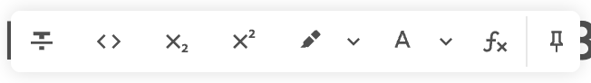 The editor toolbar overflow menu, with the fx Math (inline) tool at the end of the row