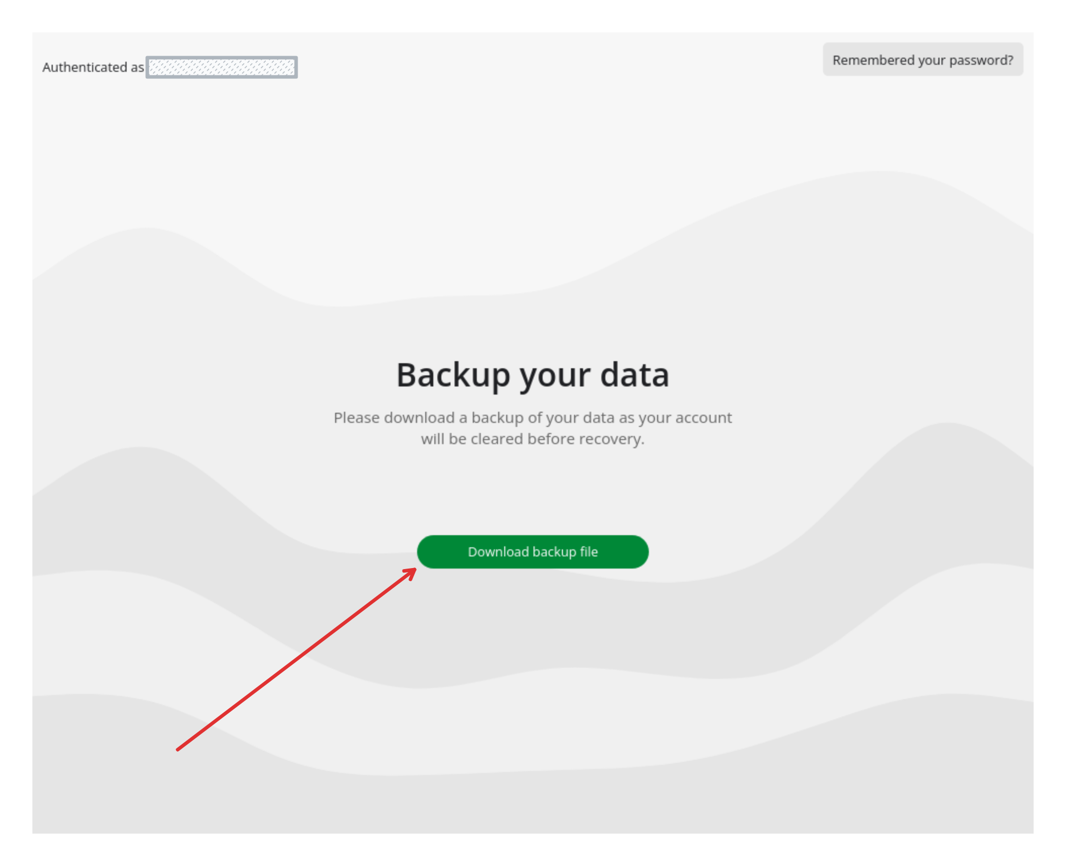The account recovery screen offering a download of your decrypted backup file