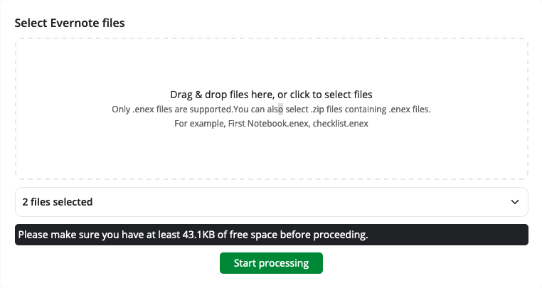 The Notesnook Importer drop zone, ready to accept the export file