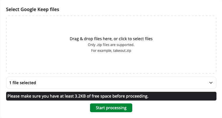 The Notesnook Importer drop zone, ready to accept the export file