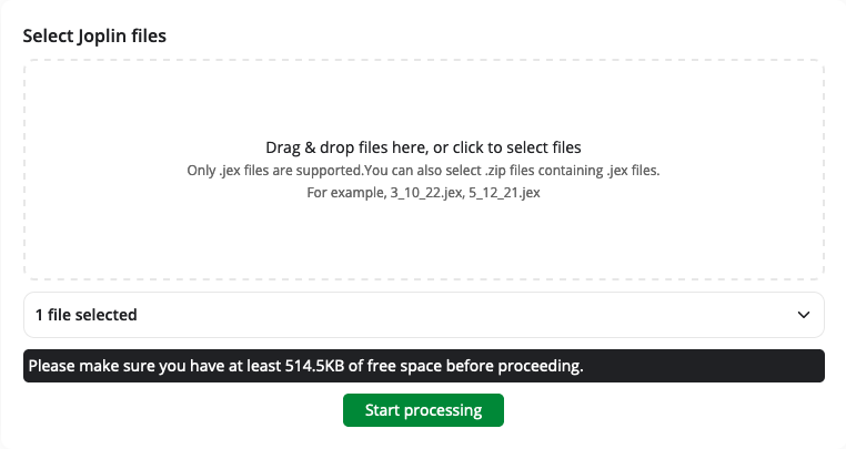 The Notesnook Importer drop zone, ready to accept the export file