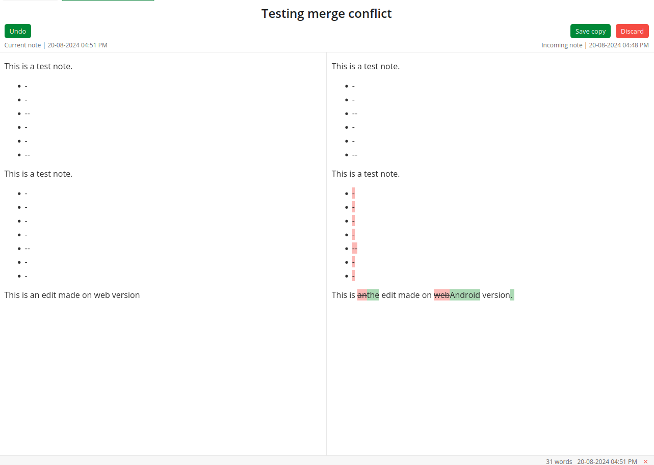The Keep, Discard and Save a Copy buttons on the desktop conflict resolution screen