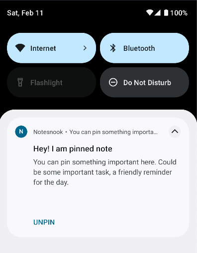 A note pinned to the Android notification shade
