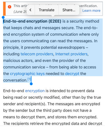 Sharing selected text from a web page on iOS