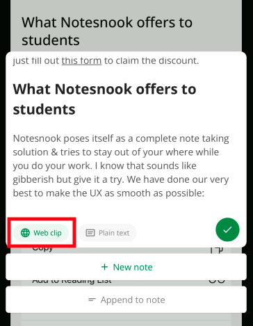 The Web clip button in the Notesnook share extension, which saves the whole page