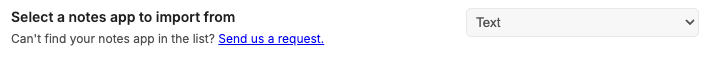 The Notesnook Importer app list with Text selected