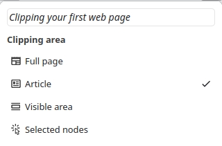 The clipping area options in the Notesnook Web Clipper