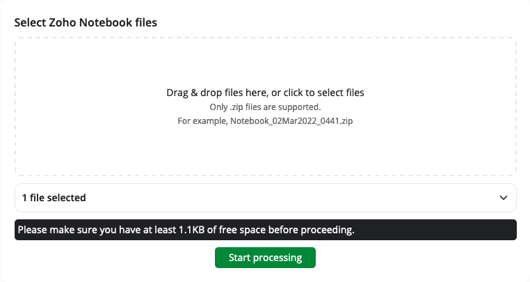 The Notesnook Importer drop zone, ready to accept the export file