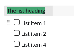 A task list in the editor with a title typed into its header and a progress bar beneath it