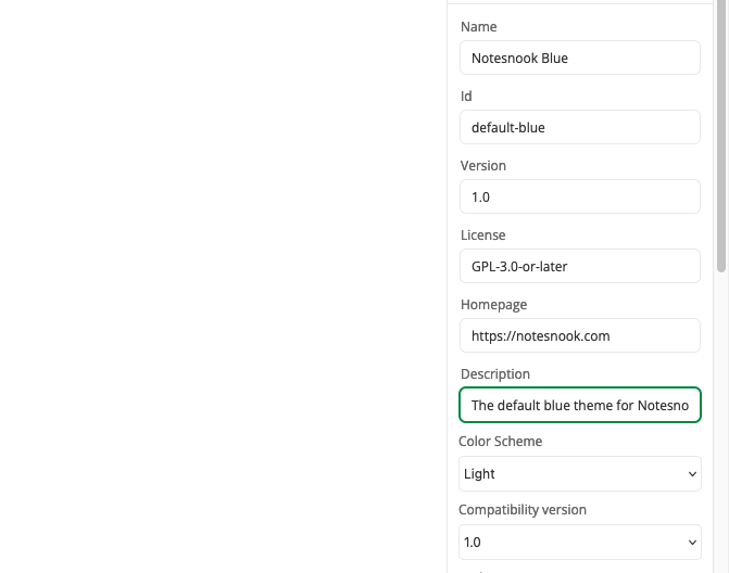 The theme metadata fields in the Theme Builder