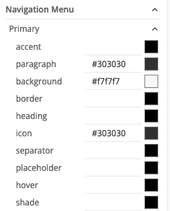 The navigationMenu scope in the Theme Builder, showing its own background colour