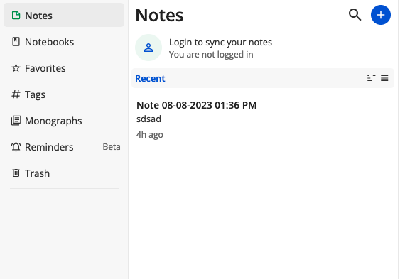 The Notesnook Light navigation menu, with a background slightly greyer than the rest of the app