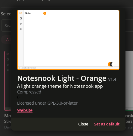 The Set as default button on a theme loaded from a file