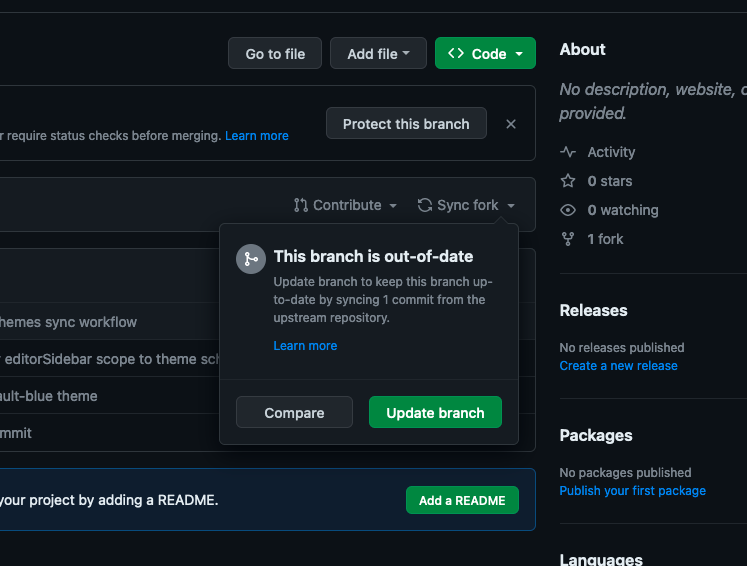 The Sync fork button on the forked repository